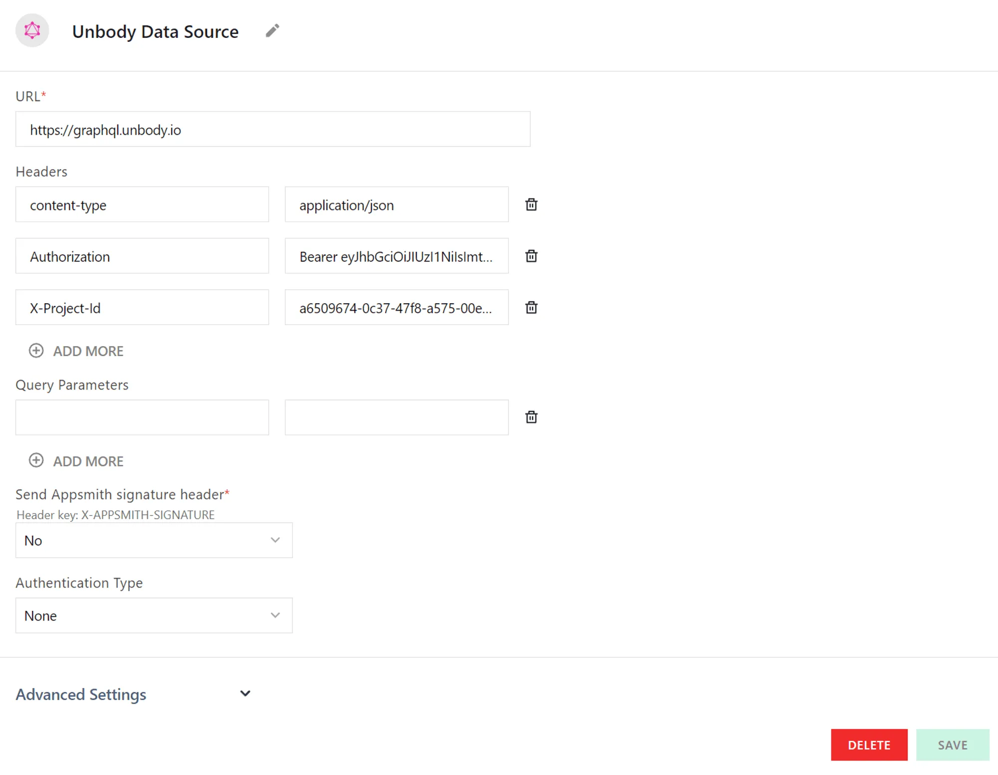 Connect Unbody as a data source to Appsmith