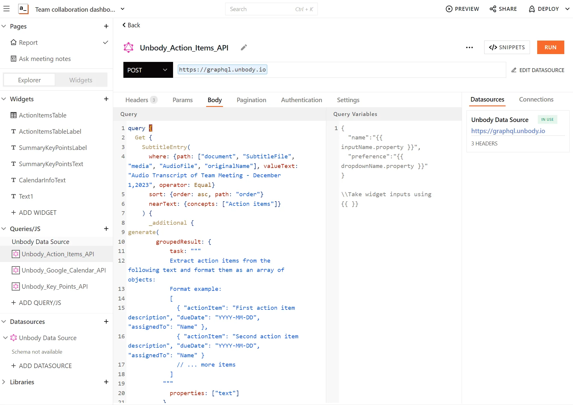 Register Unbody GraphQL queries for Appsmith