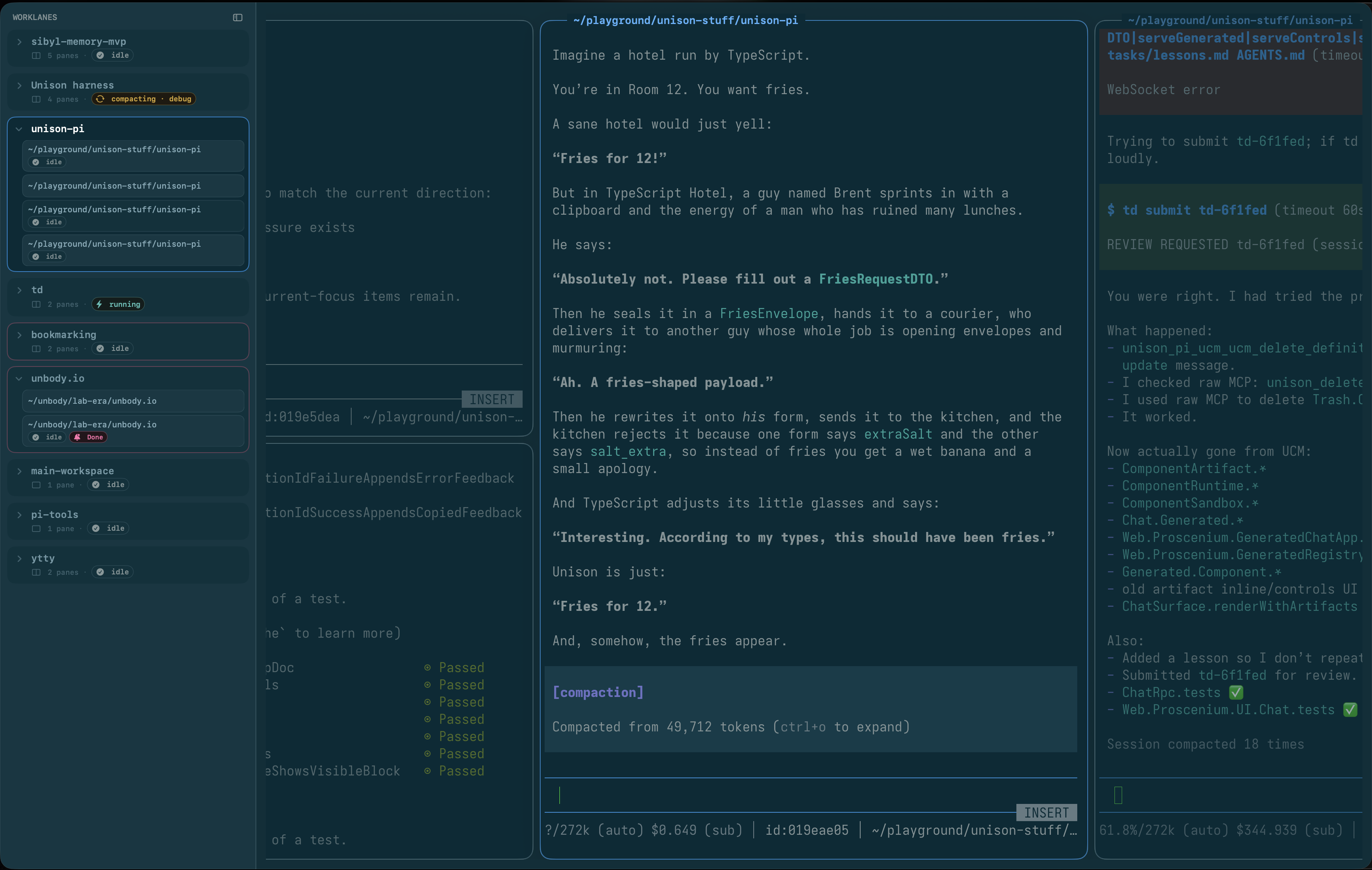 A ytty workspace showing multiple tracks on the left and several Ghostty terminal panes arranged side by side.
